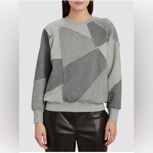 Frame Denim Gray Patchwork Crew Neck Sweater
